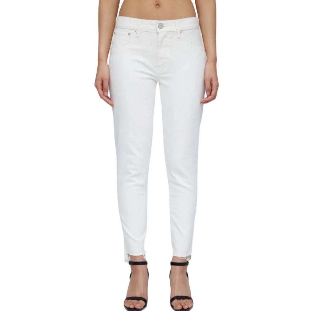 Moussy Vintage MV Buffalo Skinny White Mid Rise Fray Step Cut Hem Jean Size 30